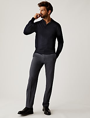 Regular Fit Wool Blend Flat Front Trousers
