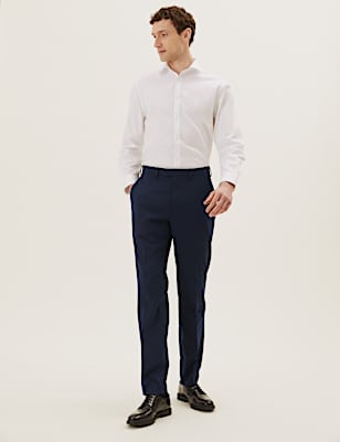 Regular Fit Wool Blend Flat Front Trousers