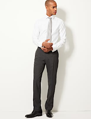 Tailored Fit Textured Flat Front Trousers