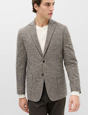 Regular Fit Cotton Blend Check Blazer