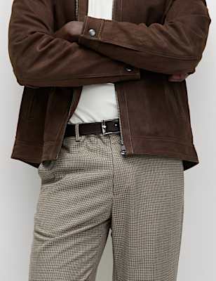 Tailored Fit Puppytooth Flat Front Trousers