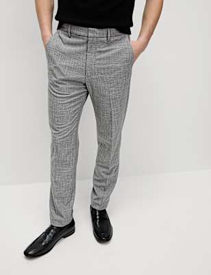 Tailored Fit Puppytooth Flat Front Trousers