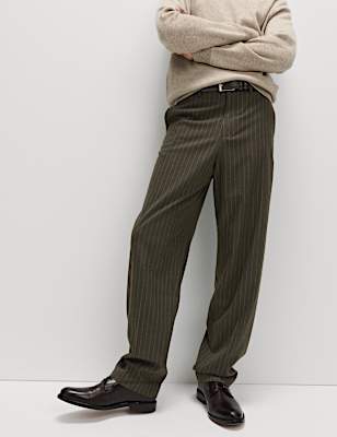 Relaxed Fit Pinstripe Flat Front Trousers