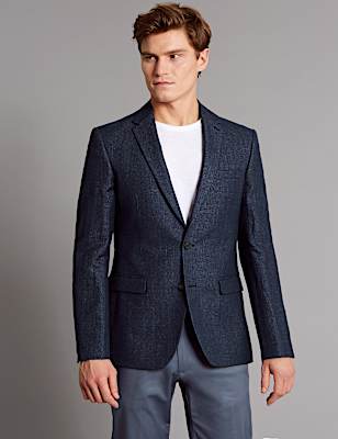 Linen Rich Tailored Fit Textured Jacket