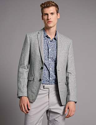 Linen Rich Tailored Fit Textured Jacket