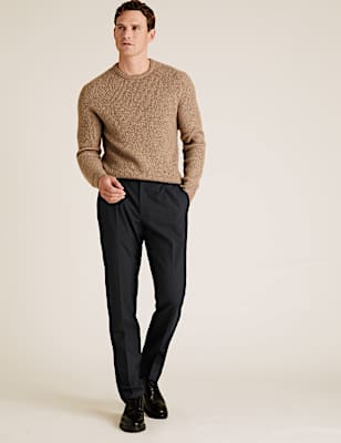 Regular Fit Wool Flat Front Trousers