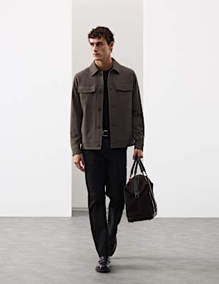 Textured Technical Twill Trucker Jacket