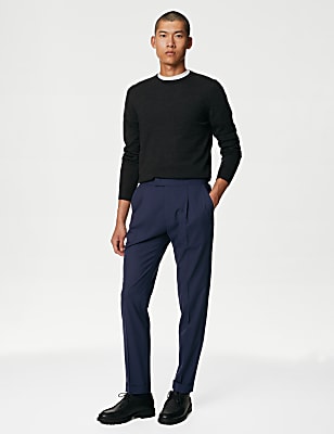 Single Pleat Brushed Stretch Trousers