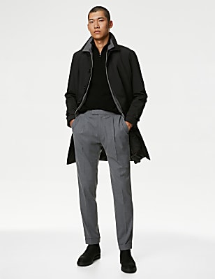 Single Pleat Brushed Stretch Trousers