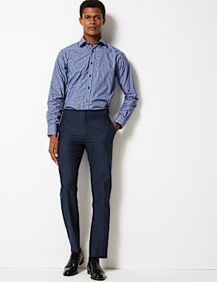 Slim Fit Linen Blend Flat Front Trousers
