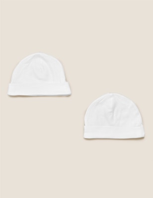 2pk Pure Cotton Hats (0-12 Mths)