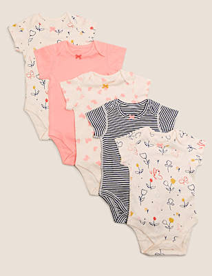 5pk Pure Cotton Printed Bodysuits (61/2lbs-3 Yrs)