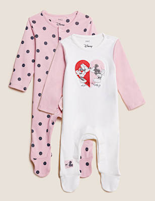 2pk Pure Cotton Minnie Mouse™ Sleepsuits (0-3 Yrs)