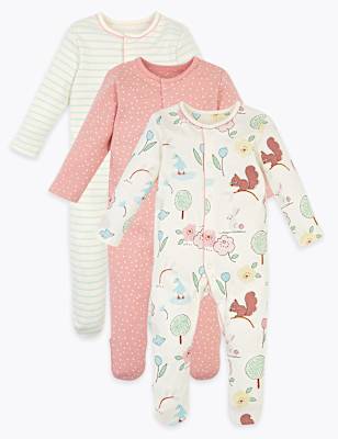 3 Pack Organic Cotton Sleepsuits (6&frac12;lbs-3 Yrs)
