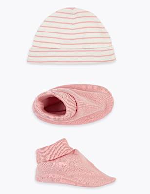 2pc Pure Cotton Baby Hat & Booties Set (0-12 Mths)