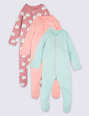 3 Pack Organic Cotton Sleepsuits (6&frac12;lbs-3 Yrs)