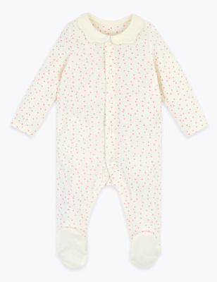 Cotton Rich Velour Spotted Sleepsuit (7lbs-12 Mths)