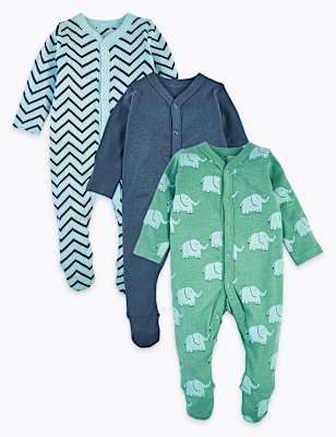 3 Pack Organic Cotton Sleepsuits (6½lbs-3 Yrs)