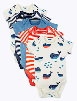 5 Pack Organic Cotton Nautical Bodysuits (6&frac12;lbs-3 Yrs)