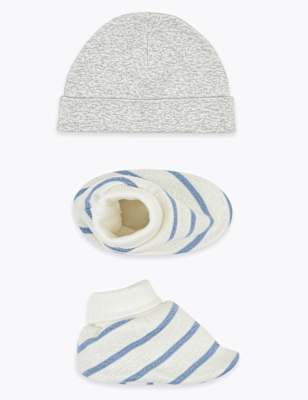 2pc Pure Cotton Hat & Booties Set (0-12 Mths)