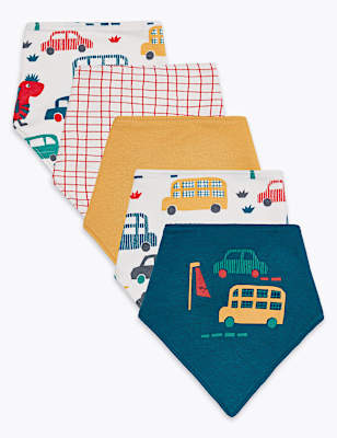 5 Pack Organic Cotton Car Print Bibs