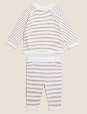 2pc Organic Cotton Striped Knitted Outfit (7lbs- 12 Mths)