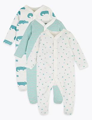 3 Pack Organic Cotton Patterned Sleepsuits (5lbs-3 Yrs)