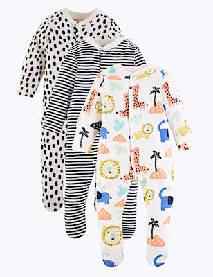 3 Pack Organic Cotton Sleepsuits (6&frac12;lbs-3 Yrs)