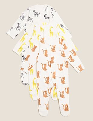 3pk Organic Cotton Safari Sleepsuits