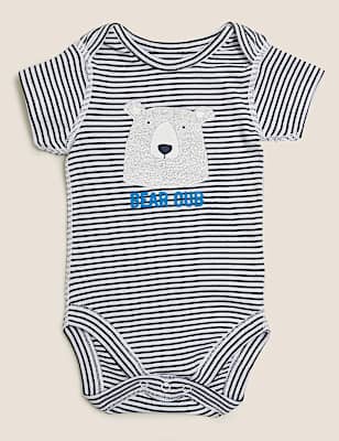 Pure Cotton Striped Slogan Bodysuit