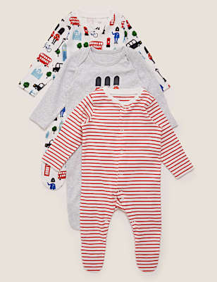 3 Pack Organic Cotton Sleepsuits (6&frac12;lbs-3 Yrs)