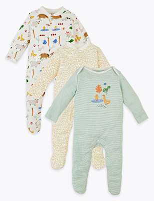 3 Pack Cotton Farmyard Sleepsuits