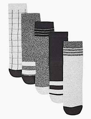 5 Pack of Cotton Rich Monochrome Socks