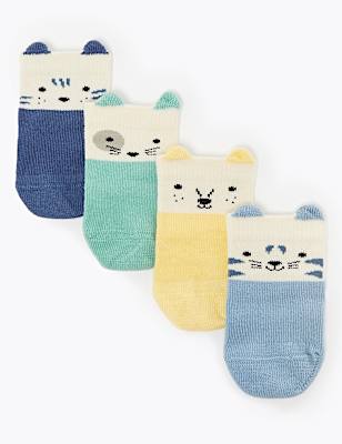 4pk of Cotton Rich Animal Socks (0-24 Mths)
