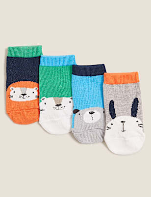 4pk Cotton Rich Animal Baby Socks (0-24 Mths )