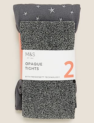 2pk 40 Denier Opaque Stars Glitter Tights (18 Mths - 14 Yrs)