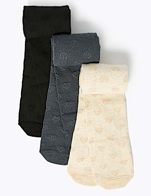 3pk Jacquard Heart Tights (2-14 Yrs)