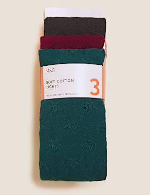 3pk Cotton Rich Star Tights (2-14 Yrs)