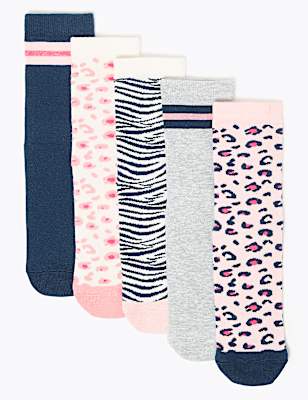 5 Pack of Cotton Rich Animal Print Socks