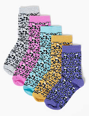 5pk Cotton Rich Leopard Print Socks