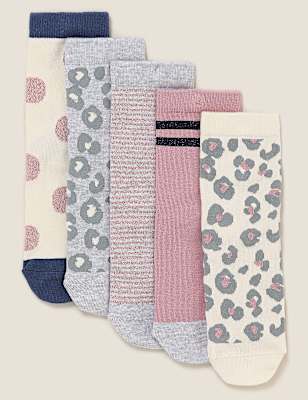 5pk Cotton Rich Patterned Glitter Socks