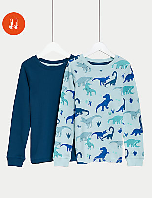 2pk Heatgen&trade; Thermal Dinosaur Tops (2-14 Yrs)