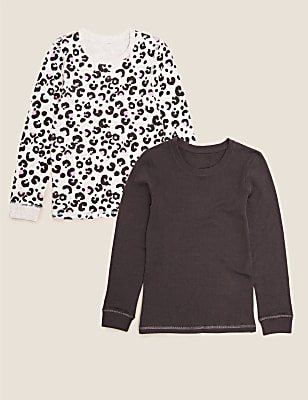 2pk Thermal Cotton Animal Print Tops (2-16 Yrs)