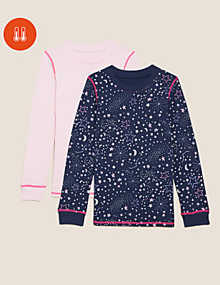 2pk Cotton Blend Star & Plain Thermal Vests