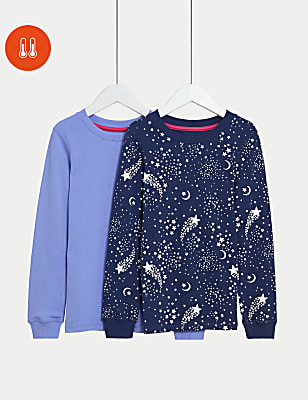 2pk Heatgen&trade; Thermal Star Print Tops (2-14 Yrs)