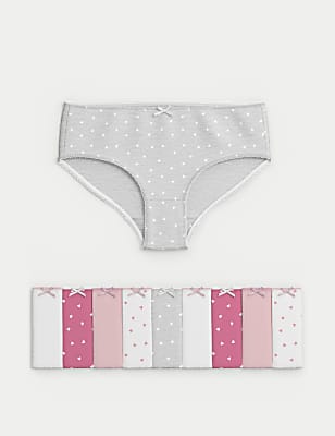 10pk Cotton with Stretch Heart Knickers (2-14 Yrs)