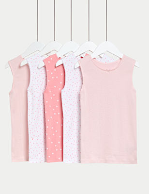 5 Pack Pure Cotton Heart Print Vests (2-14 Yrs)