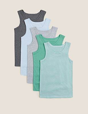 5pk Pure Cotton Striped Vests (2-16 Yrs)