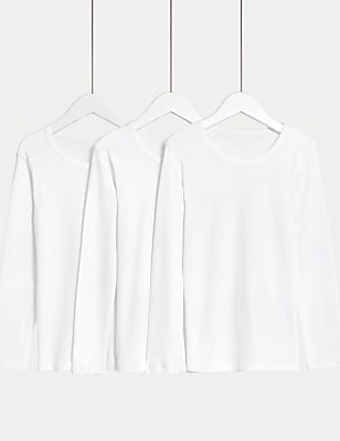 3pk Pure Cotton Long Sleeve Vests (2-14 Yrs)