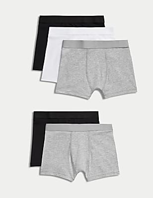 5pk Cotton with Stretch Plain Trunks (5-16 Yrs)